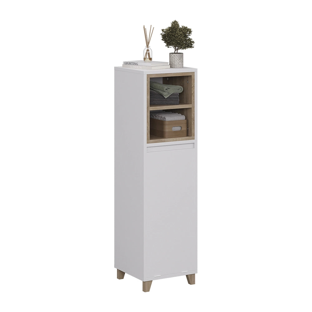 Vicco mobiletto bagno Bianco/quercia 30 x 105 cm con cesto portabiancheria pieghevole