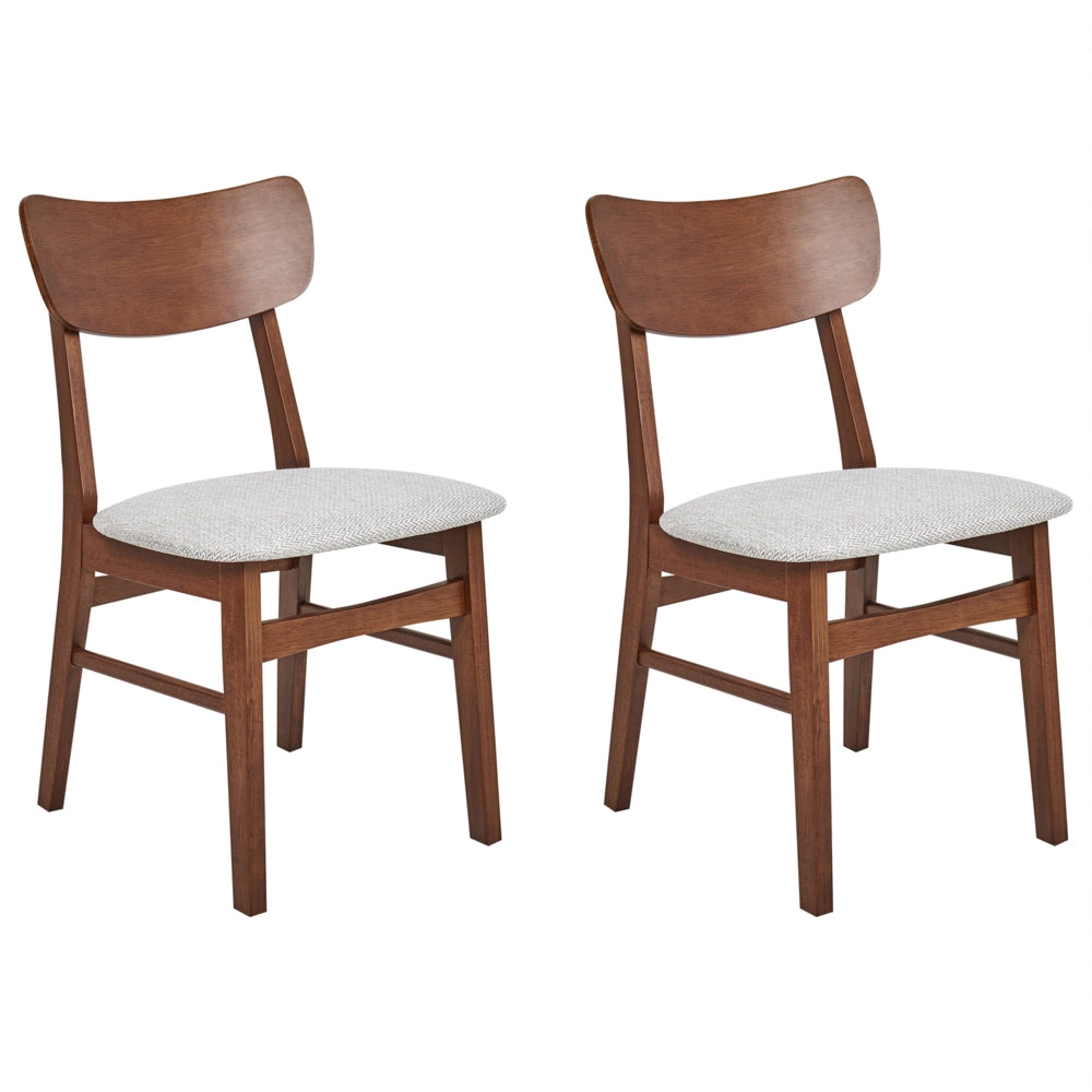 Set di 2 sedie da pranzo Struttura in legno di gomma scuro Seduta in tessuto poliestere grigio chiaro Design retrò senza braccioli