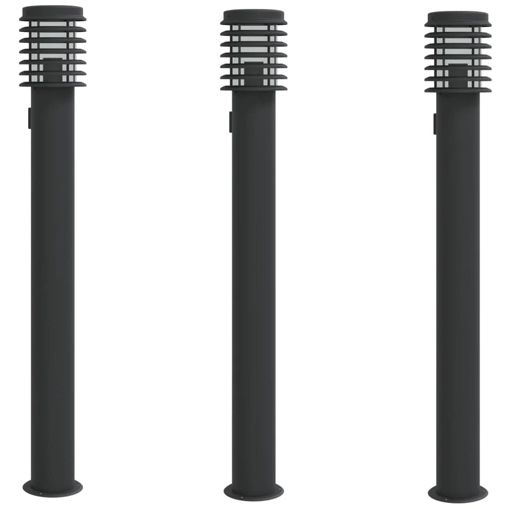 Lampade da terra per esterni con presa elettrica 3 pezzi acciaio inox nero 02_0042572