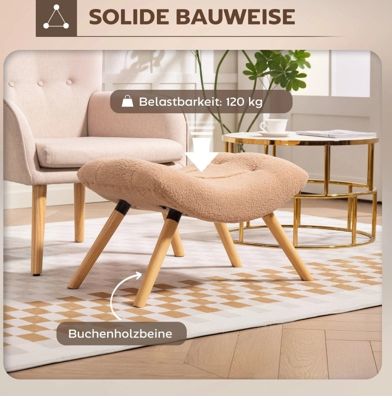 Pouf imbottito marrone con gambe in legno