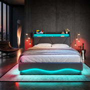 LETTO imbottito 160x200 cm in velluto grigio scuro con LED e porte USB/Type-C