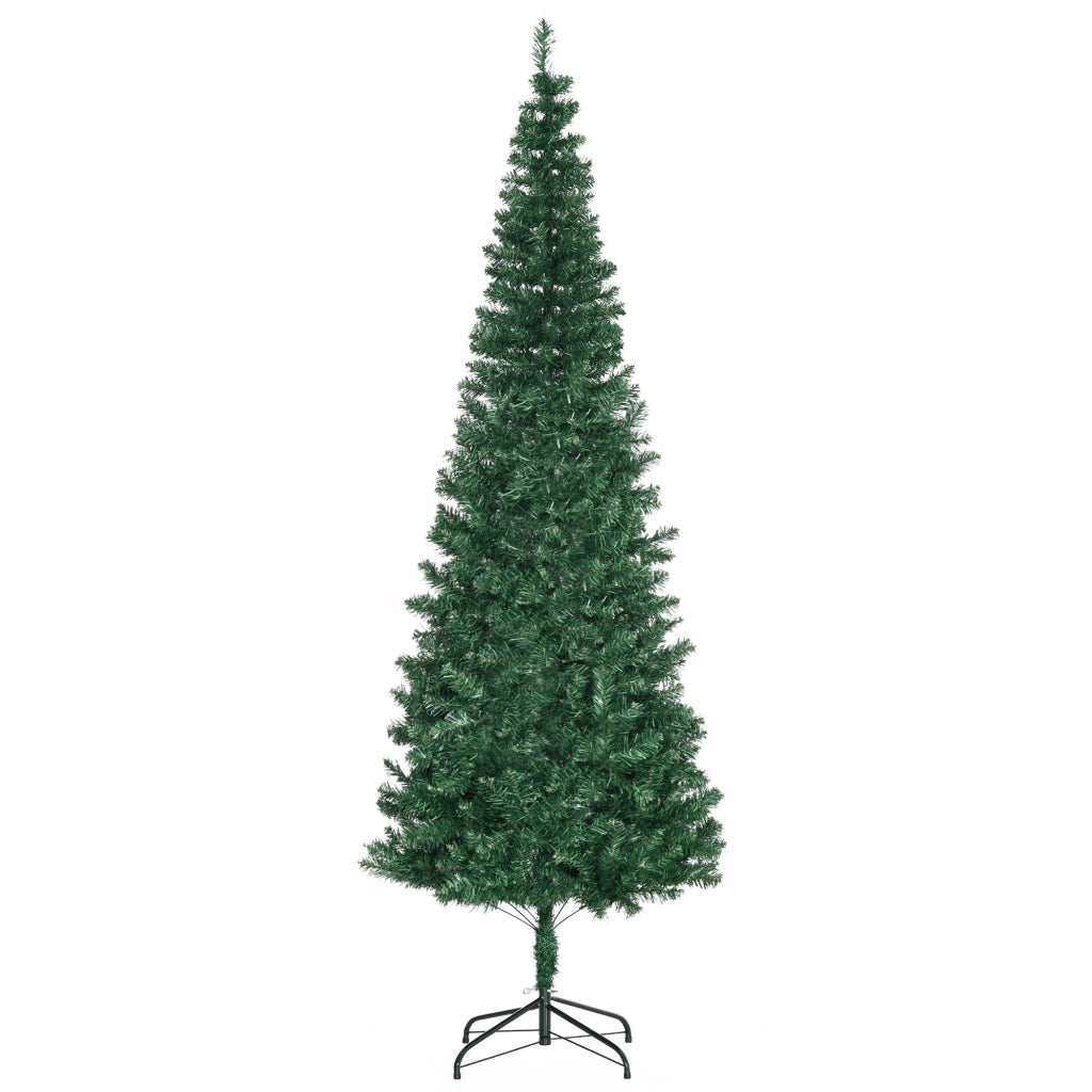 EasyComfort Albero di Natale Slim Artificiale 210 cm con Rami Realistici, Albero di Natale Alto e Stretto con Base Pieghevole, Verde