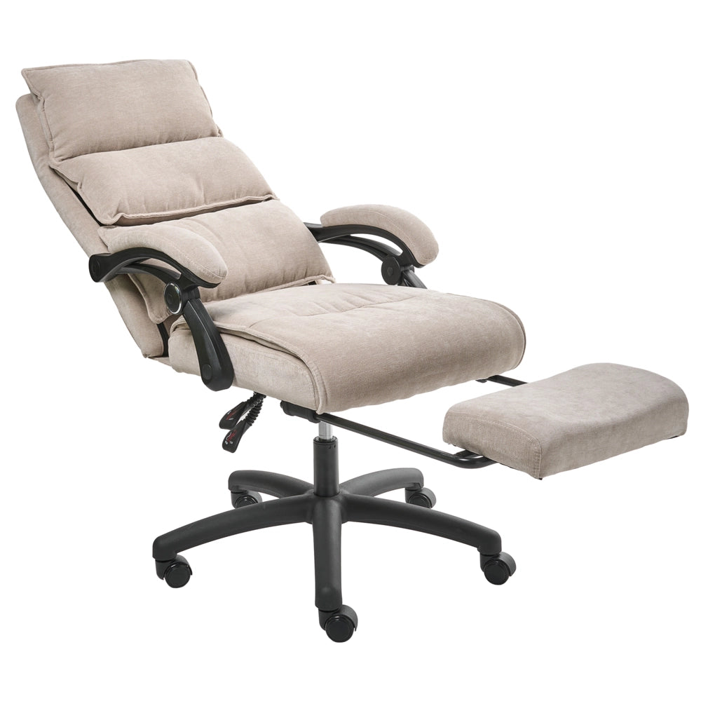 Sedia professionale per ufficio con rivestimento in ciniglia beige Base girevole con poggiapiedi Schienale inclinabile