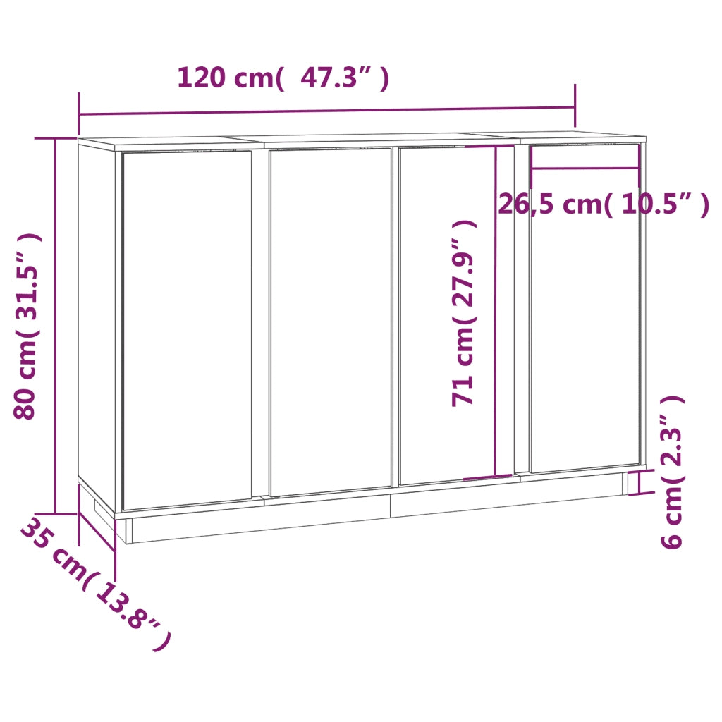 Credenza Grigia 120x35x80 cm in Legno Massello di Pino 814496