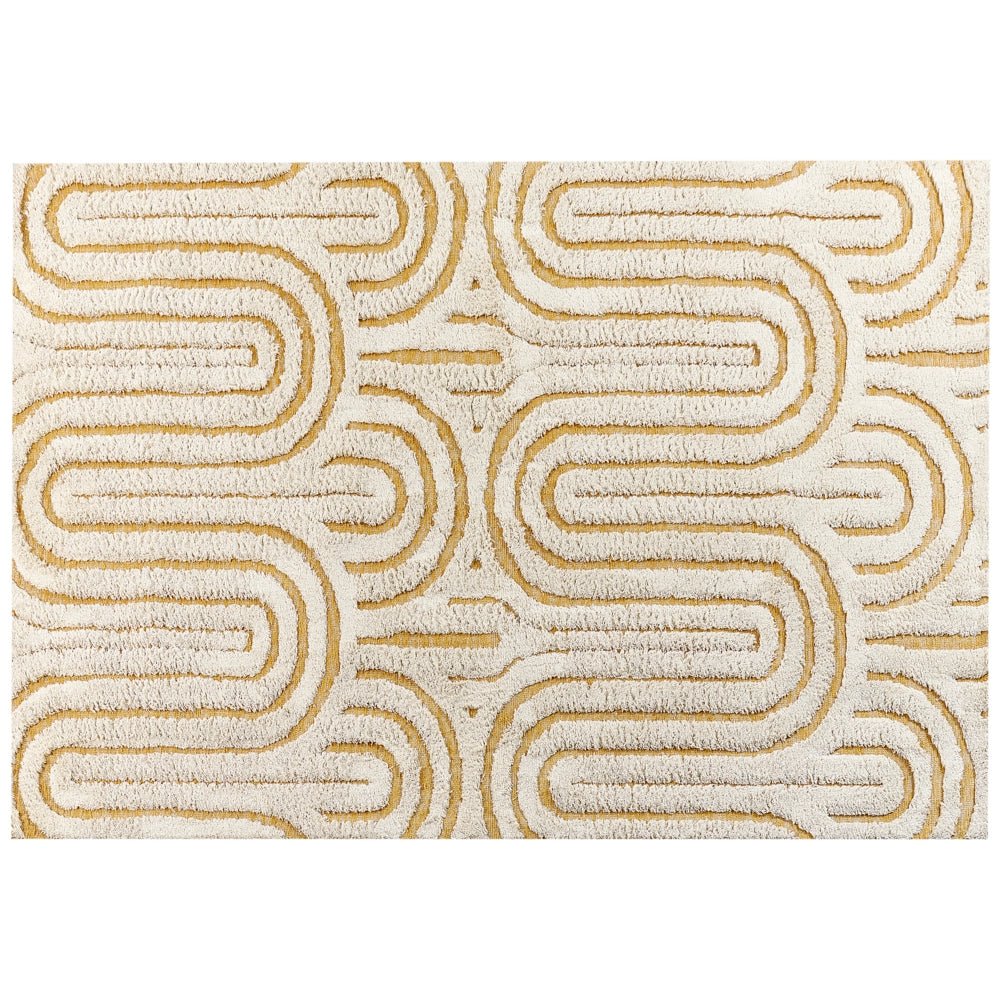 Tappeto moderno in cotone con motivo astratto pelo basso bianco sporco e giallo 160 x 230 cm soggiorno camera da letto