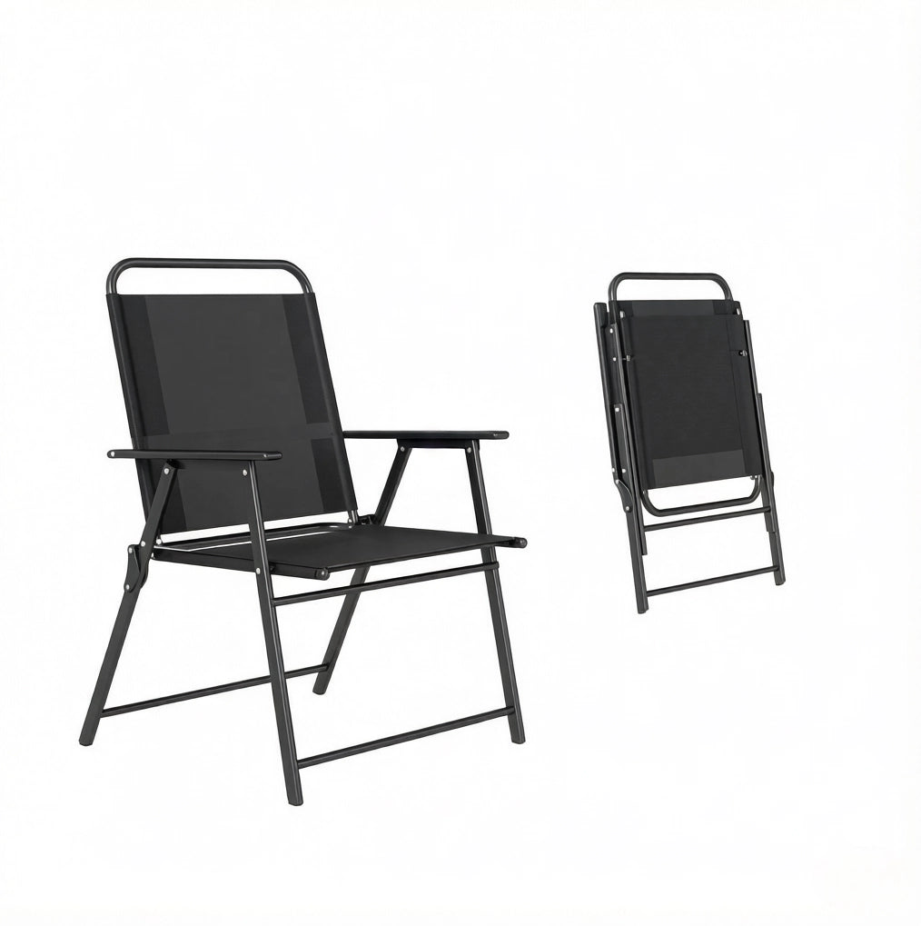 Set 4 sedie da giardino pieghevoli con braccioli; 65 x 60 x 94 cm; nero; in acciaio e Textilene