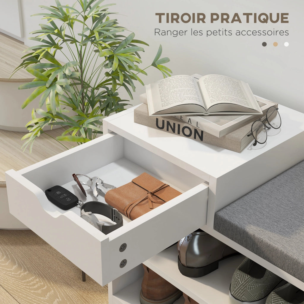 Scarpiera con Banco 1 Cassetto 3 Scomparti ¨C Zephmum ¨C MDF Bianco 76.5x30x52 cm
