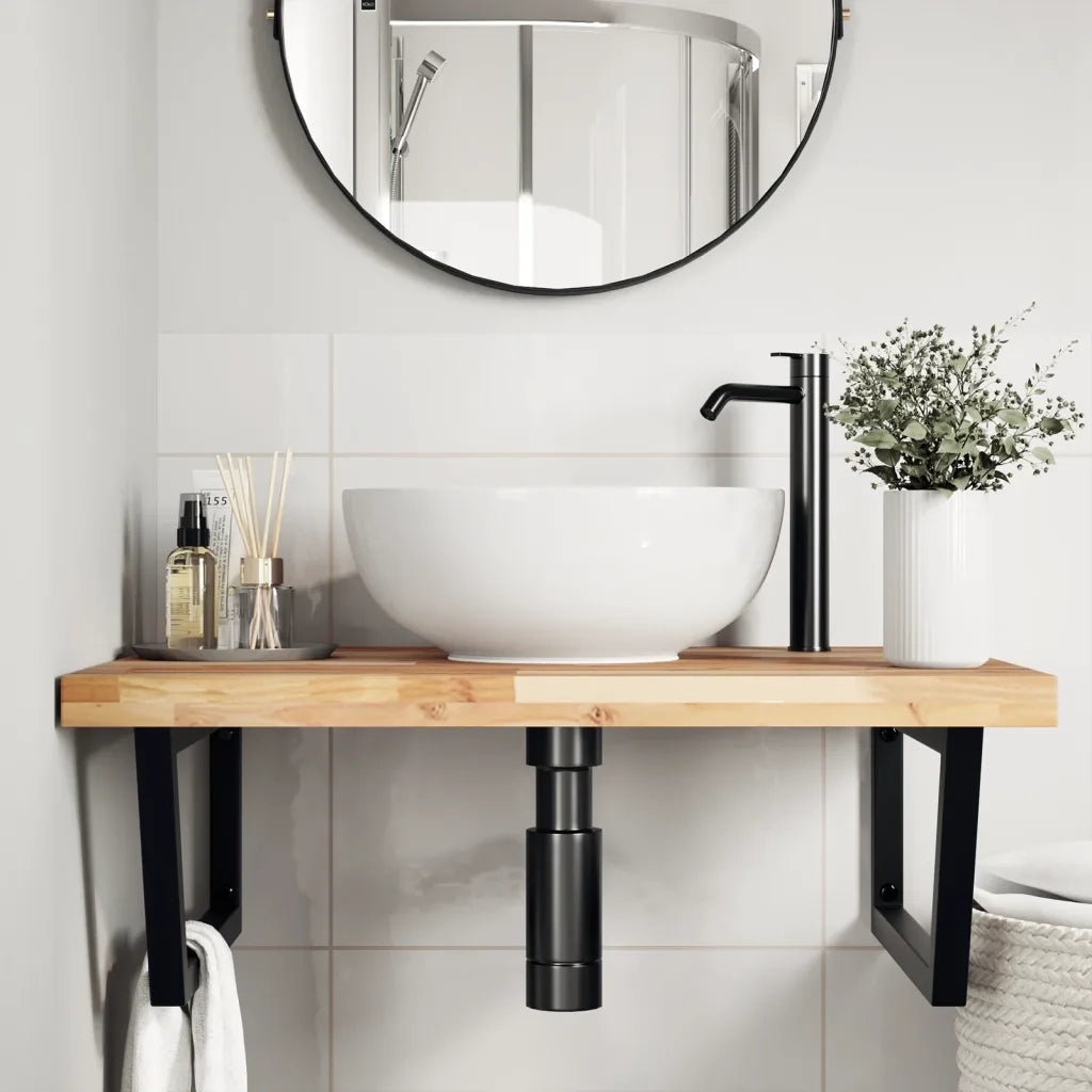 vidaXL Ripiano a Parete per Lavabo in Acciaio e Massello di Acacia