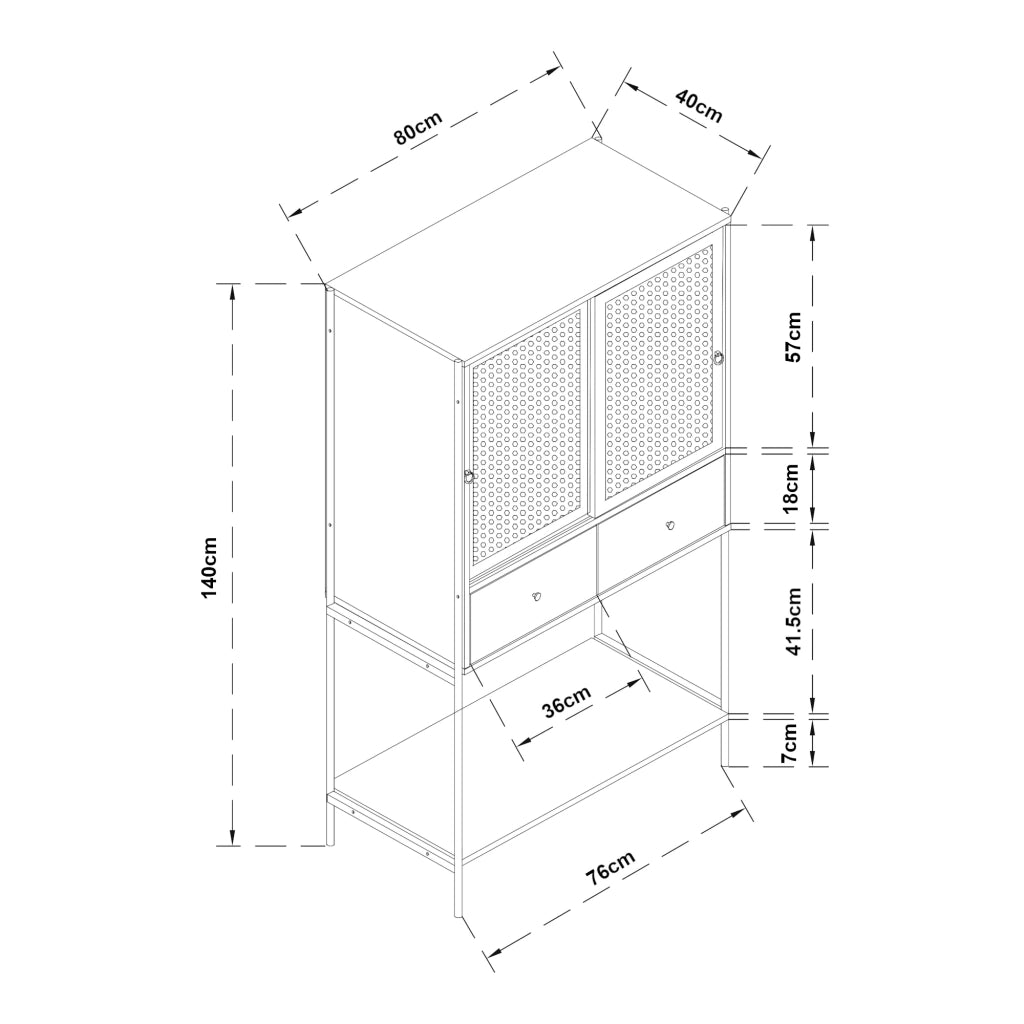 Credenza alta/cassettiera/mobile contenitore per soggiorno ingresso o camera da letto 140 x 80 x 40 cm effetto rovere nero 03_0009022