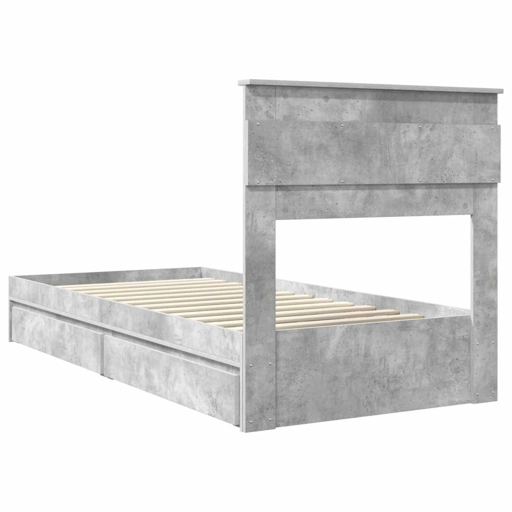 Letto con Contenitore con testiera Grigio cemento 75 x 190 cm 3409950