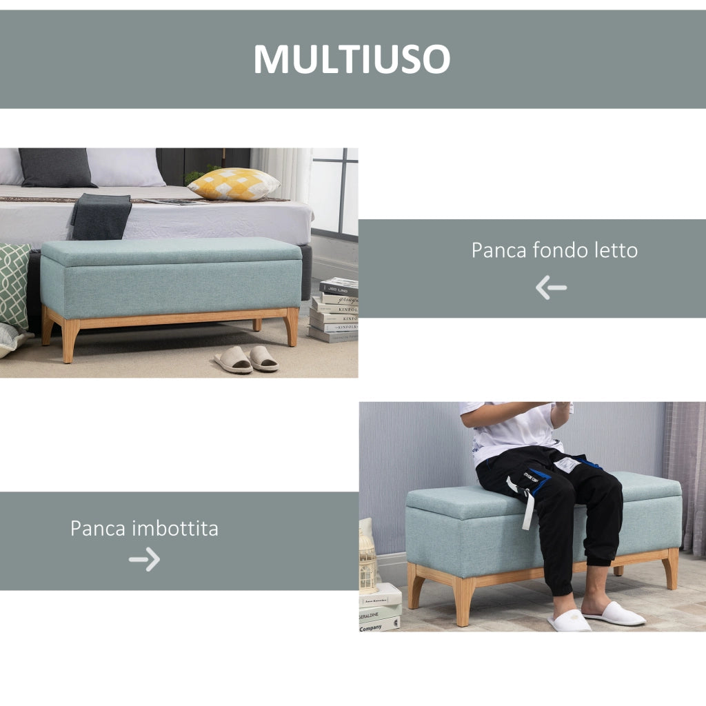EasyComfort Panca Imbottita Contenitore in Tessuto con Design Scandinavo, 110x39x45Acm - Azzurro