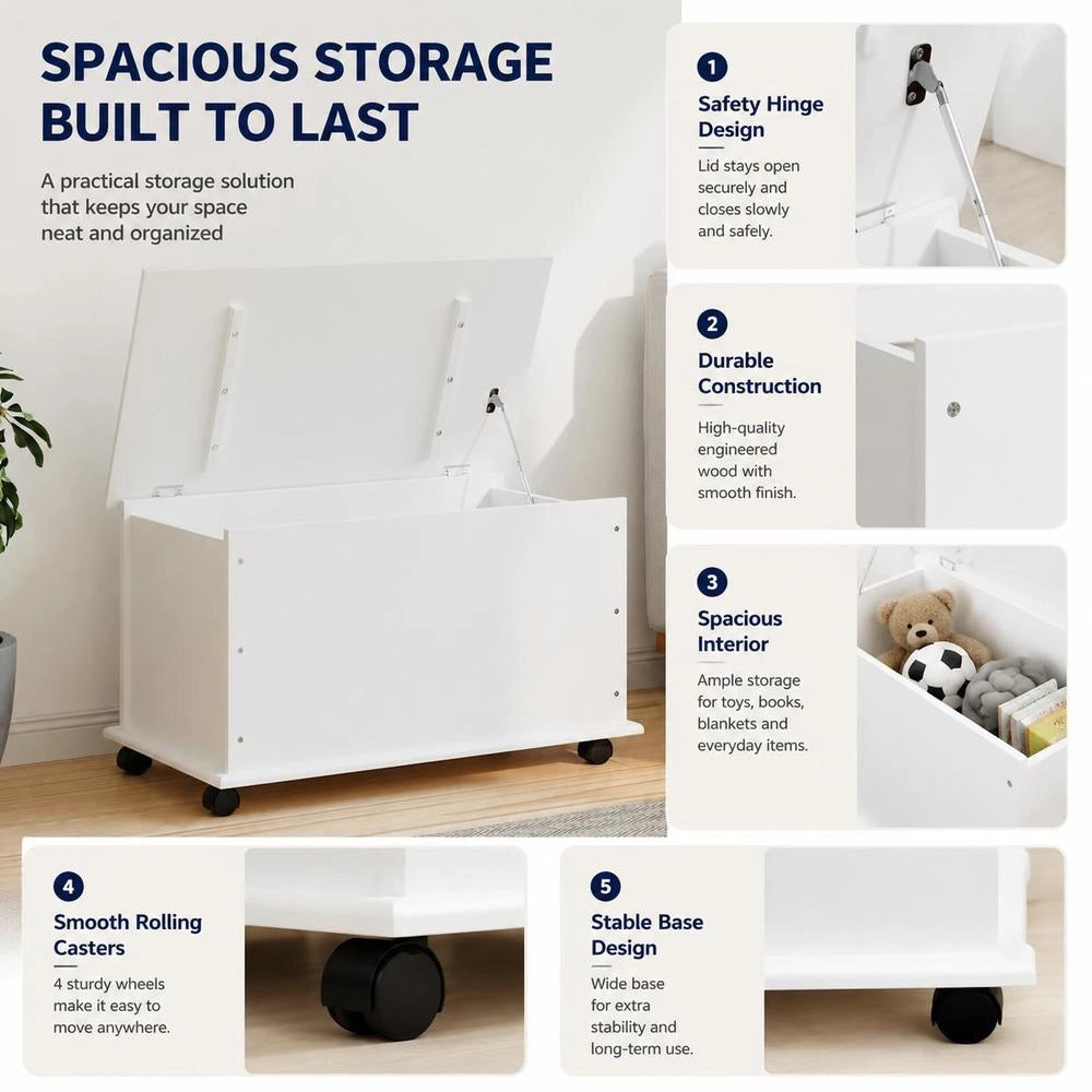 Chest With Wheels ALTA White 73x39.5x43 Cm Solid Pine Wood