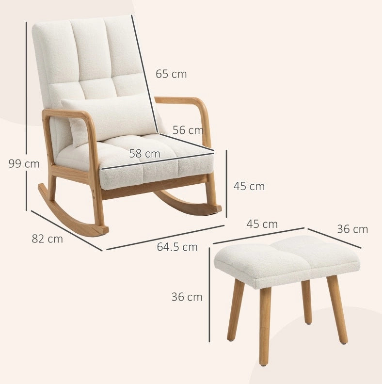 Poltrona a dondolo con poggiapiedi 64.5x82x99 cm; schienale alto; in legno bianco
