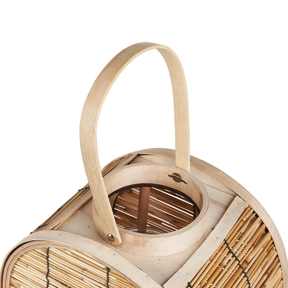 Lanterna porta candela in rattan naturale forma tonda 30 cm in stile boho per interni ed esterni