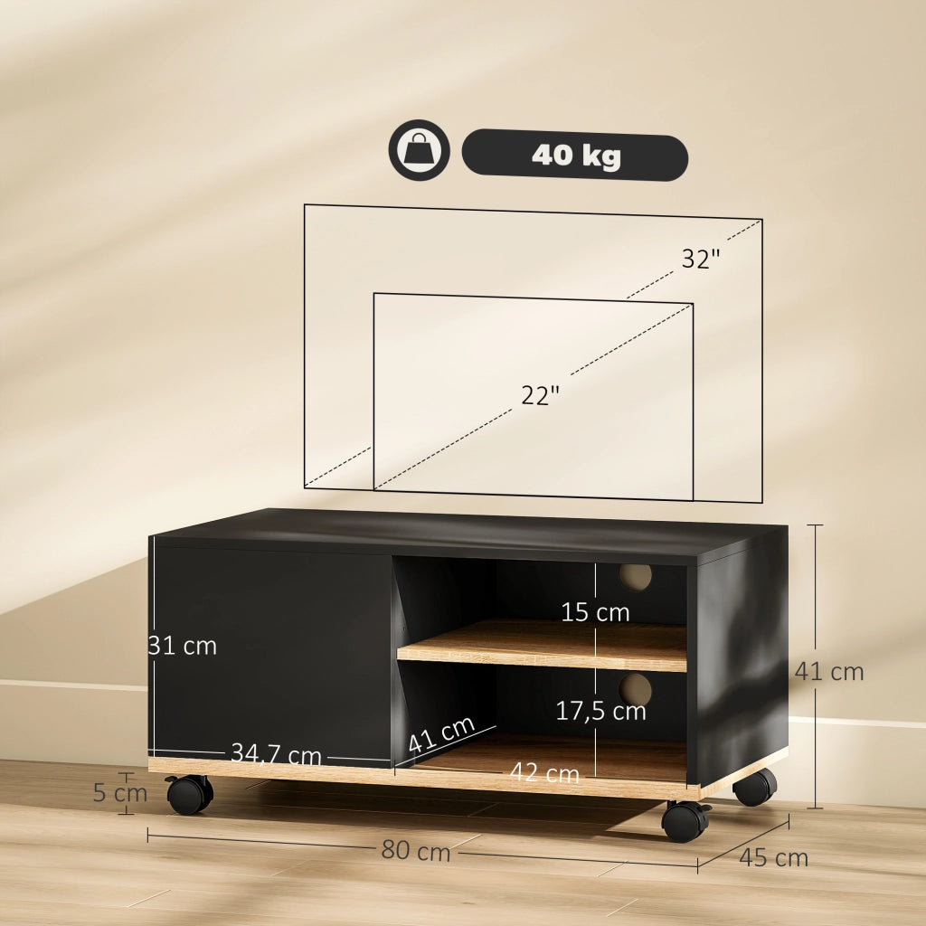 Mobile TV con Ruote ¨C zephmum ¨C Nero 80x45x41 cm