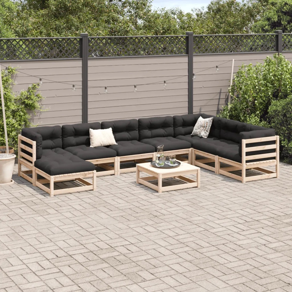 Set Divani da Giardino 9 pz con Cuscini Legno Massello di Pino 3299585