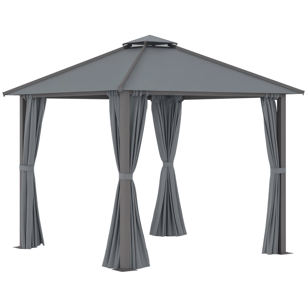 Tonnelle da giardino con 4 pareti e doppio tetto ¨C zephmum ¨C grigio 3x3 m