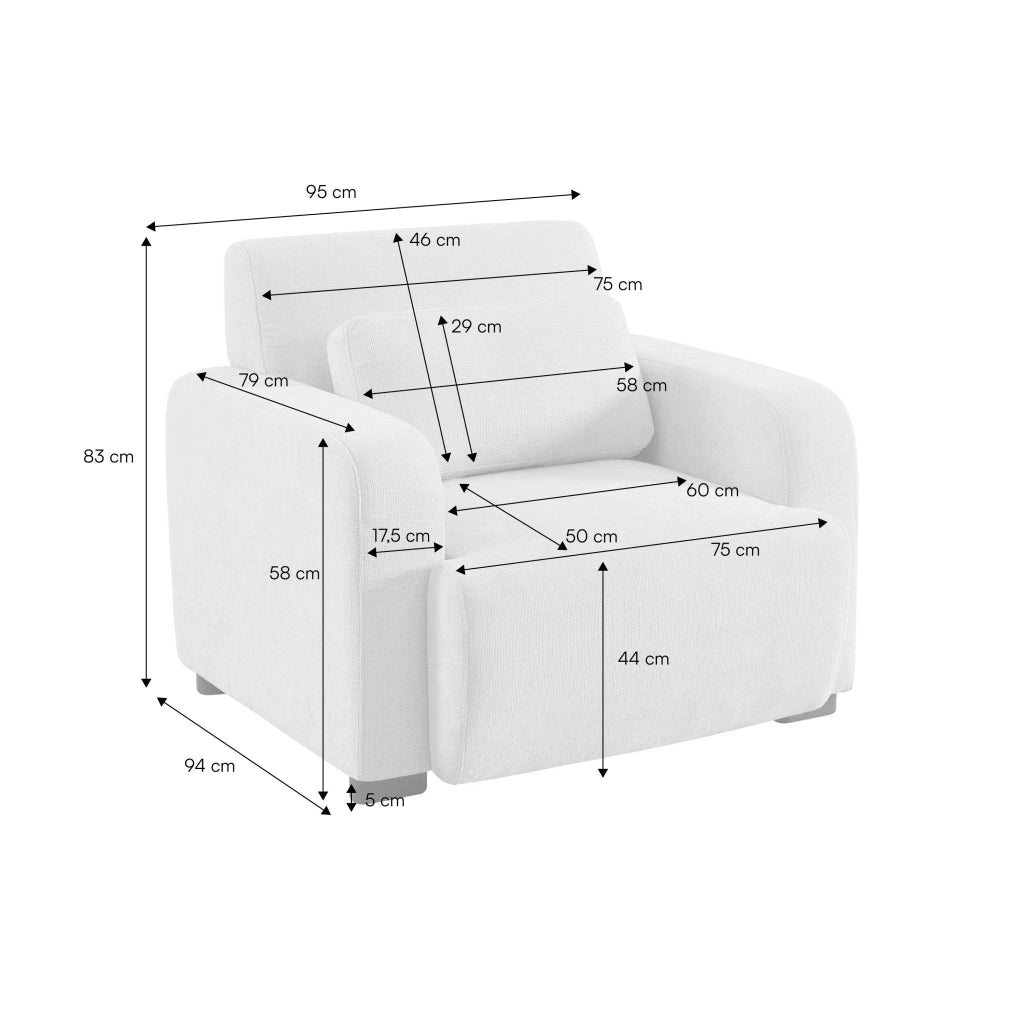 Poltrona in tessuto con gambe in legno di hevea, ruggine