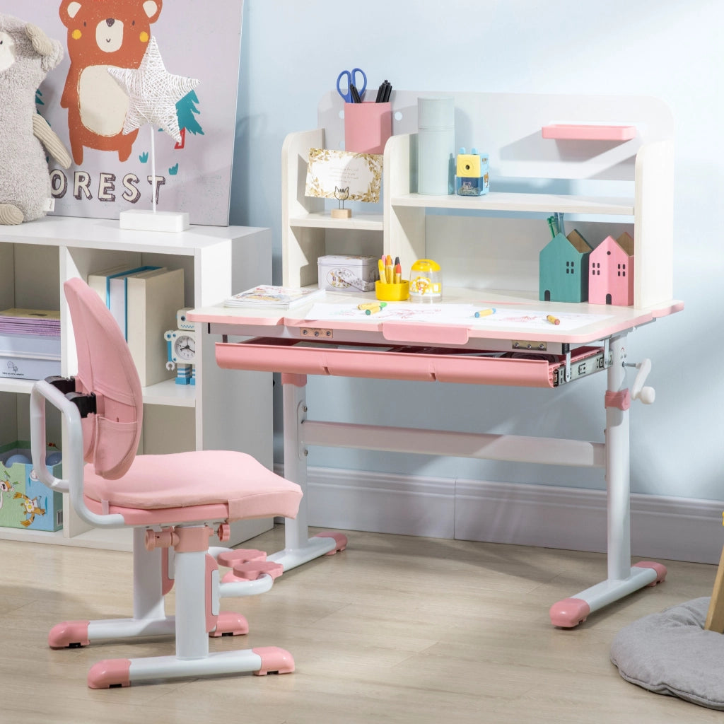 Scrivania Bambini con Sedia Regolabile e Piano Inclinabile ¨C Zephmum ¨C Rosa 90x50x