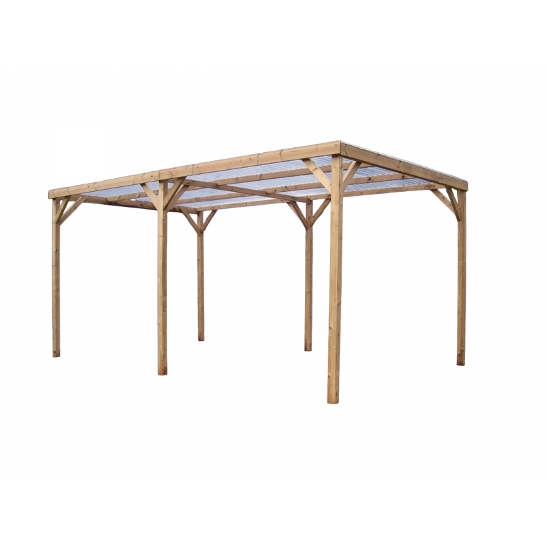 Pergola da giardino in legno termo-trattato 302x500 cm – carport tettoia auto con tetto PVC trasparente – pali 70x80 mm – TH3051S2 Foresta