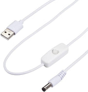 Cavo USB con interruttore on/off e connettore DC 5,5 x 2,1 mm, cavo estensibile 150 cm in bianco per lampade da scrivania a LED e led strip.