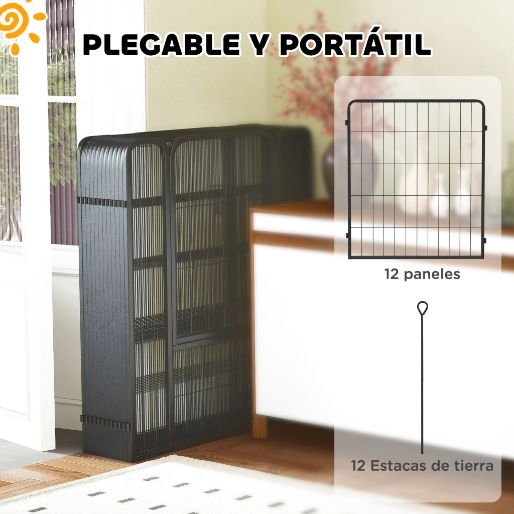 Recinto per Cani ¨C 12 Pannelli 68x80 cm ¨C Grigio/Nero ¨C Pieghevole ¨C zephmum
