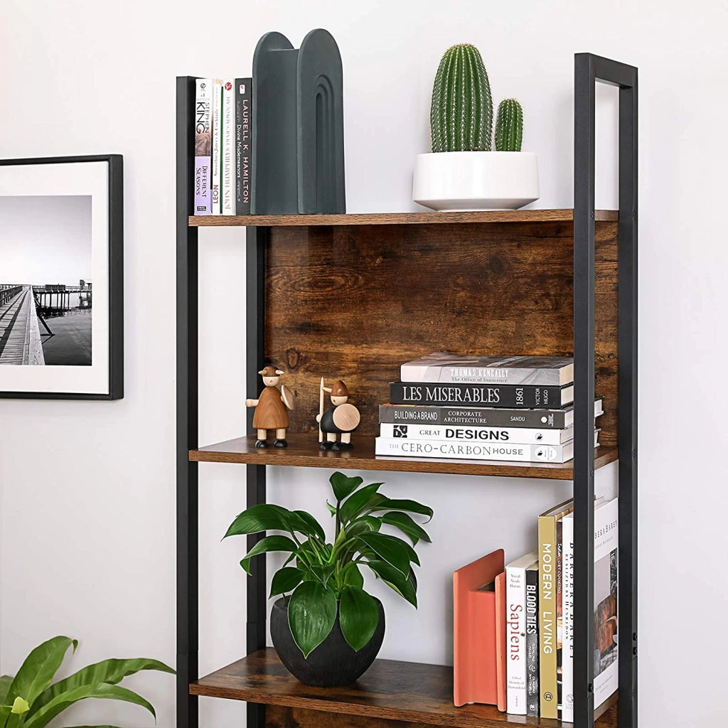 Libreria Valora Shelf in acciaio marrone rustico a 5 ripiani