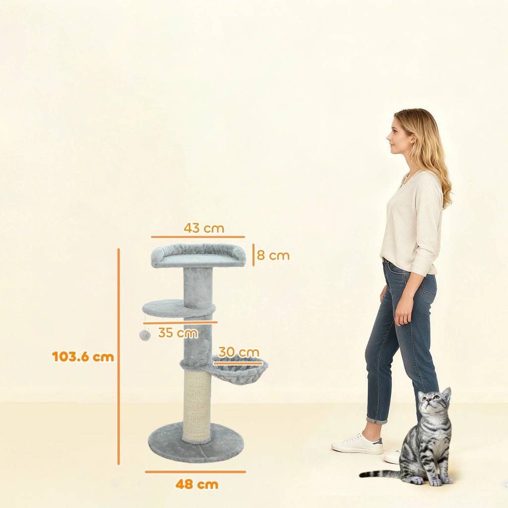 Albero Tiragraffi per Gatti con Lettino e Amaca ¨C Zephmum ¨C Grigio Chiaro 103.5 cm