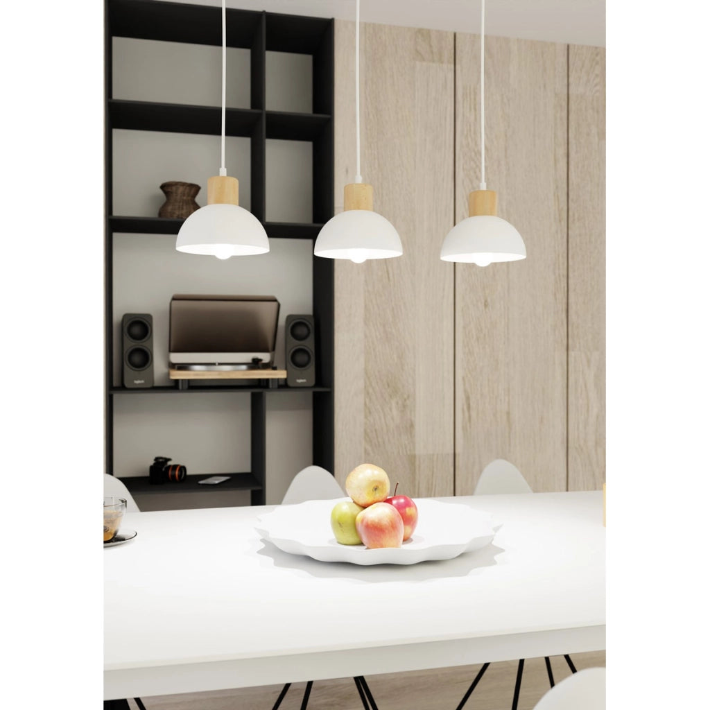 Lampada a sospensione Seco in acciaio bianco opaco e legno
