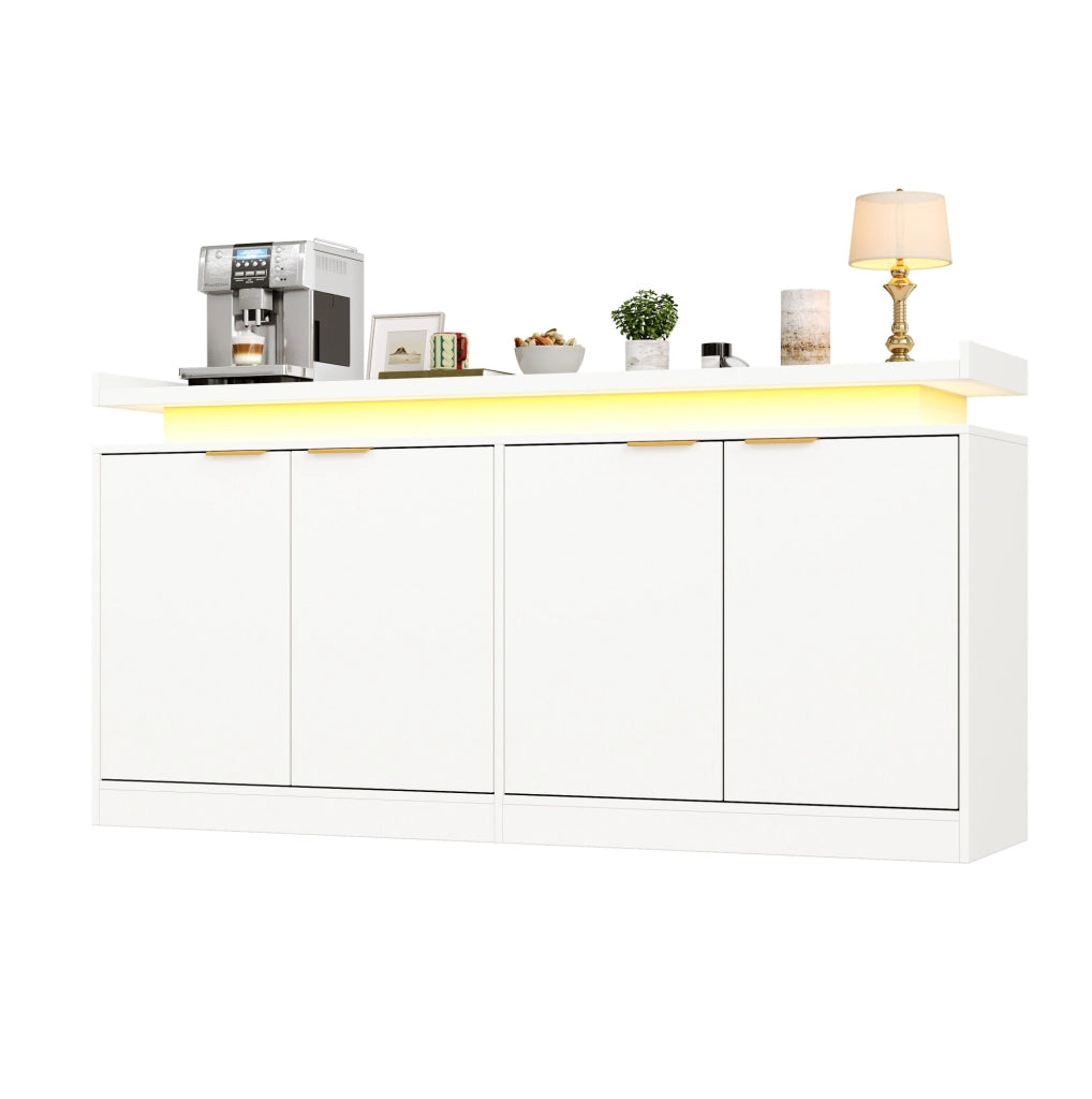 Credenza da cucina bianca con LED RGB, 160 cm