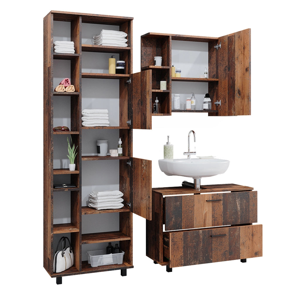 Vicco Set di mobili da bagno Rovere rustico 3 parti, con colonna