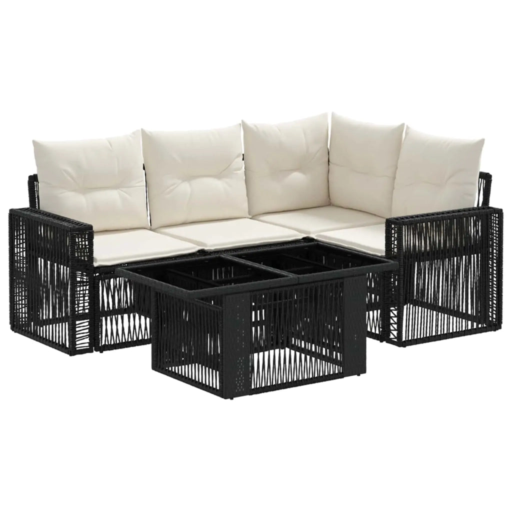 Set Divano da Giardino 5 pz Nero e Bianco Crema polyrattan 3436786