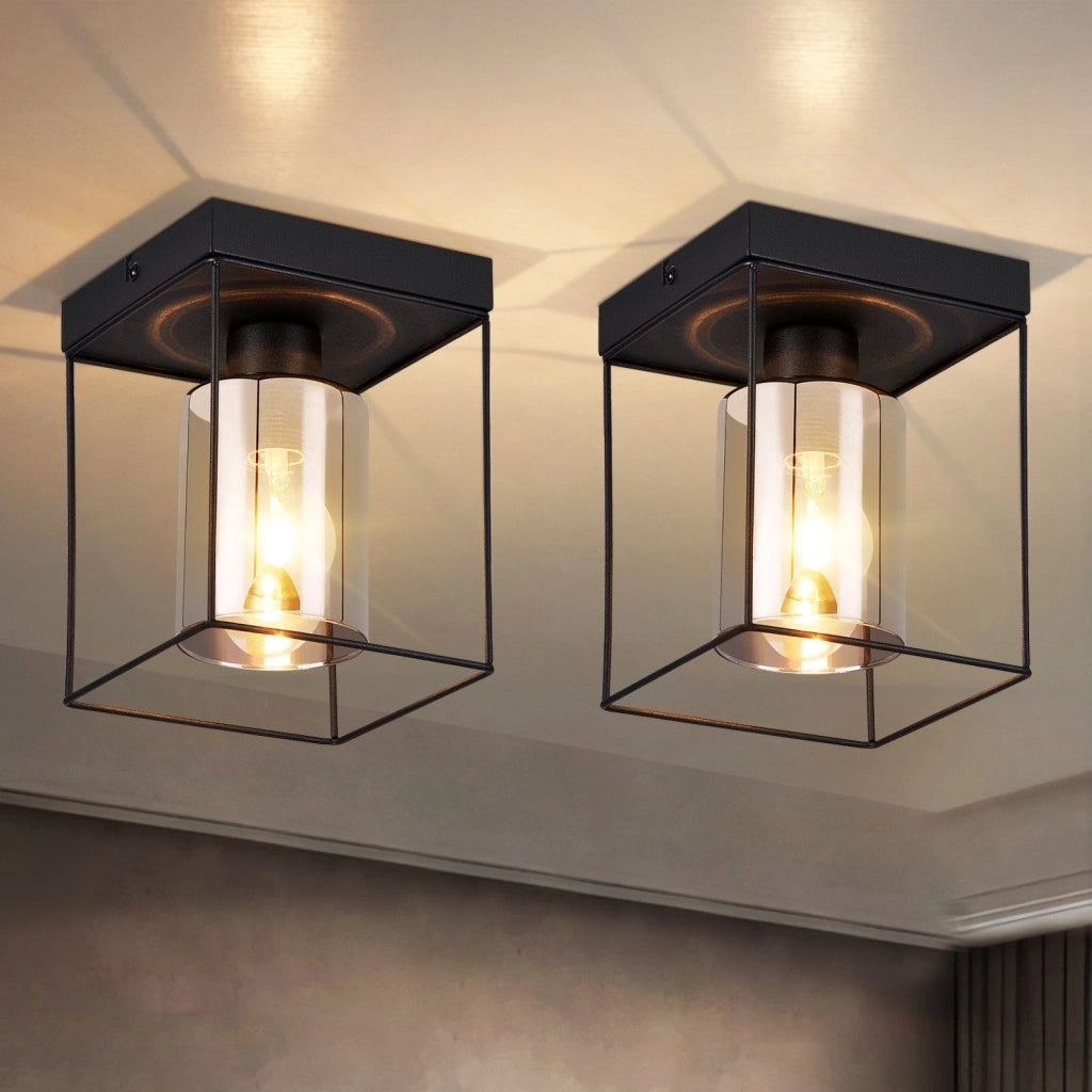 ZMH Lampada da soffitto plafoniera LED vintage vetro nero E27 per soggiorno cucina