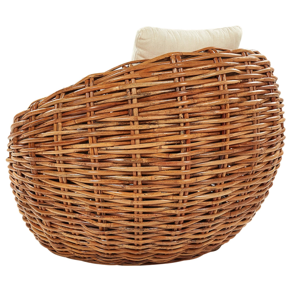 Poltrona da esterno in rattan naturale con seduta ampia e cuscino giardino bordo piscina terrazza