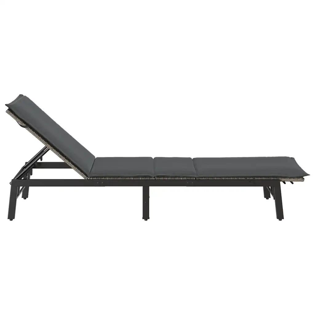 Lettino Prendisole con Cuscino Grigio in Polyrattan 4104081