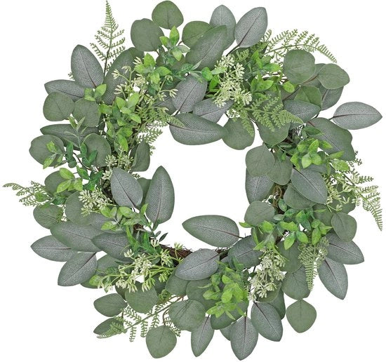 Kransen di Eucalipto Artificiale 50cm, Decorazioni per la Porta, Kransen Decorativi di Piante Artificiali per Decorazioni di Primavera Estate, Kransen di Eucalipto per Porta e Parete