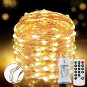Fascia di luce - 220 led - 25 m - 8 modi - catena di luci - impermeabile - per interni ed esterni - rame - con timer a distanza - bianco caldo