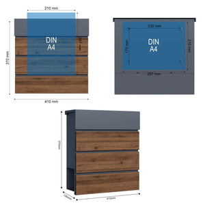 Toboli Cassetta postale con porta giornale, antracite e legno V63 montaggio a parete