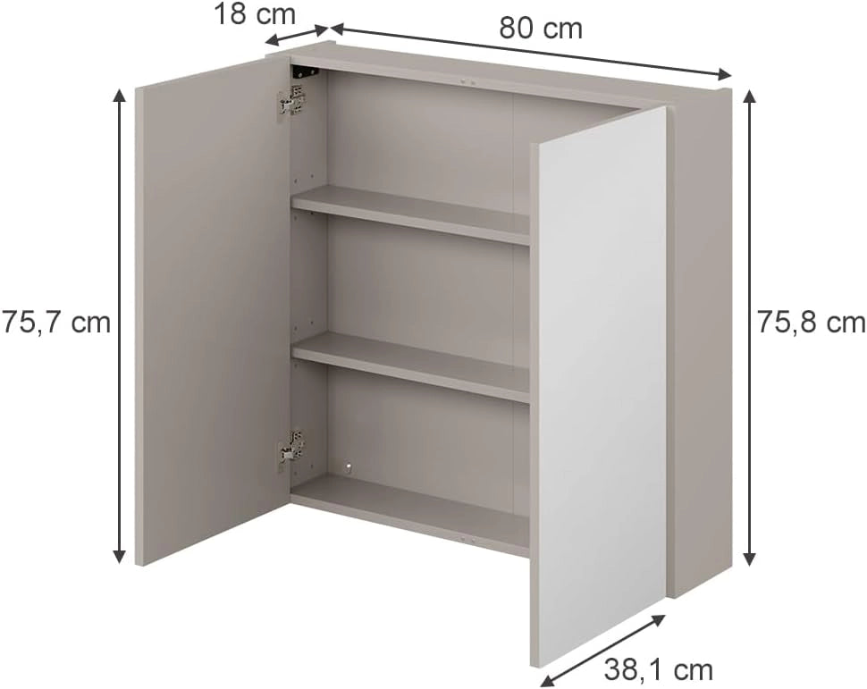 Specchio contenitore bagno Ruford, Cachemire, 80 x 75.8 cm con 2 porte a specchio, adatto per la conservazione salvaspazio di accessori da bagno