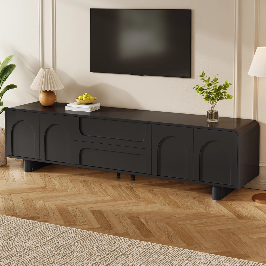 Mobile Porta TV 180 cm Nero in MDF con Ante e Cassetti Design Moderno