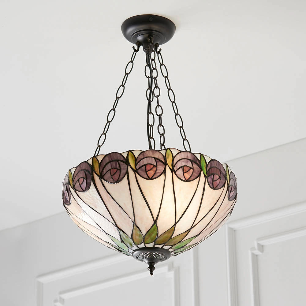 Lampada a sospensione Tiffany Hutchinson rose vetro 3xE27