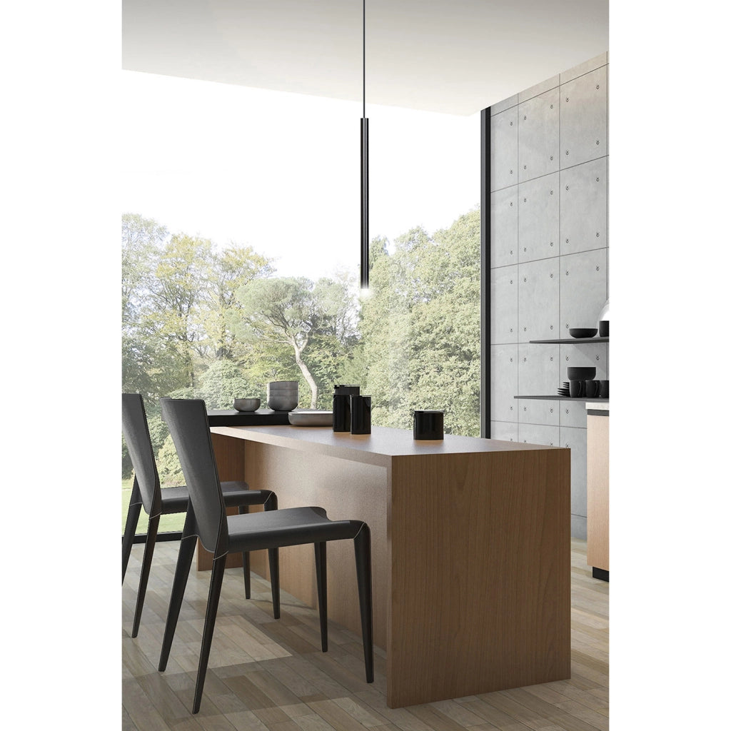 Lampadario 1 Luce Moderno Shu Acciaio Nero E Paralume A Cilindro Sottile