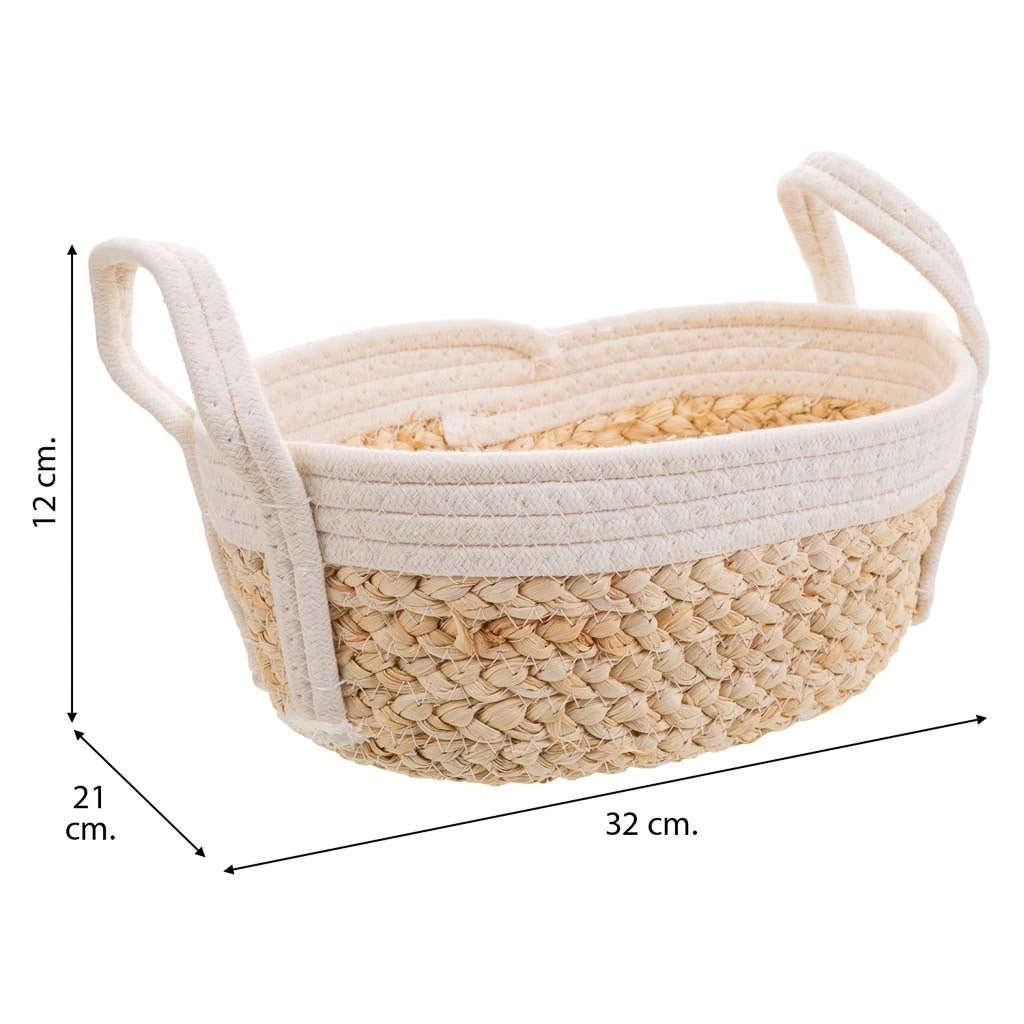 Cesto in corda intrecciata bianca 32x21x12h