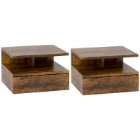 Set da 2 Comodini Sospesi per Camera da Letto con Cassetto e Mensola in Legno 35x32x22.5cm, Marrone