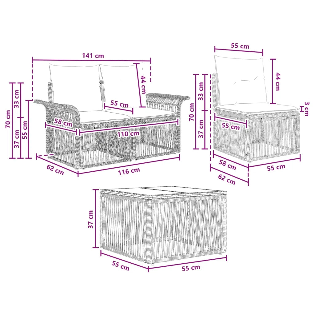 Set Divano da Giardino 13 pcs Beige polyrattan 3434979