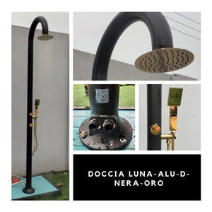 Doccia da Giardino in Alluminio Rubinetteria e Soffione Oro Sined Luna Alu D Nero