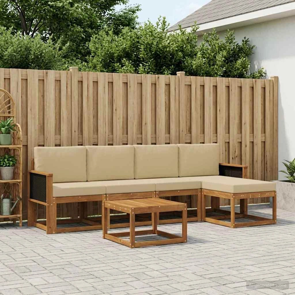 Set di divani da esterno 6 pz Naturale e Beige Poliestere 3385144