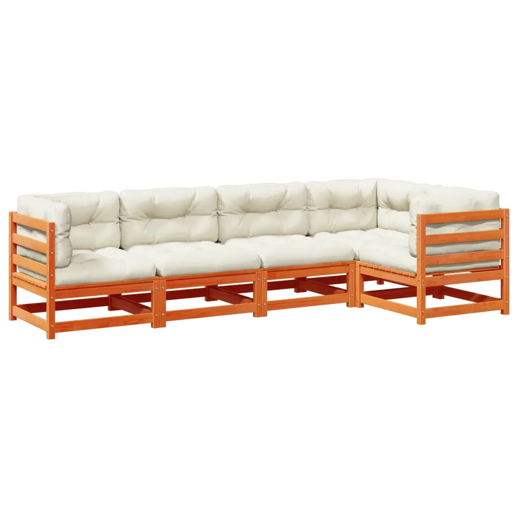 Set Divani Giardino 5pz con Cuscini Marrone Cera Massello Pino 3299435