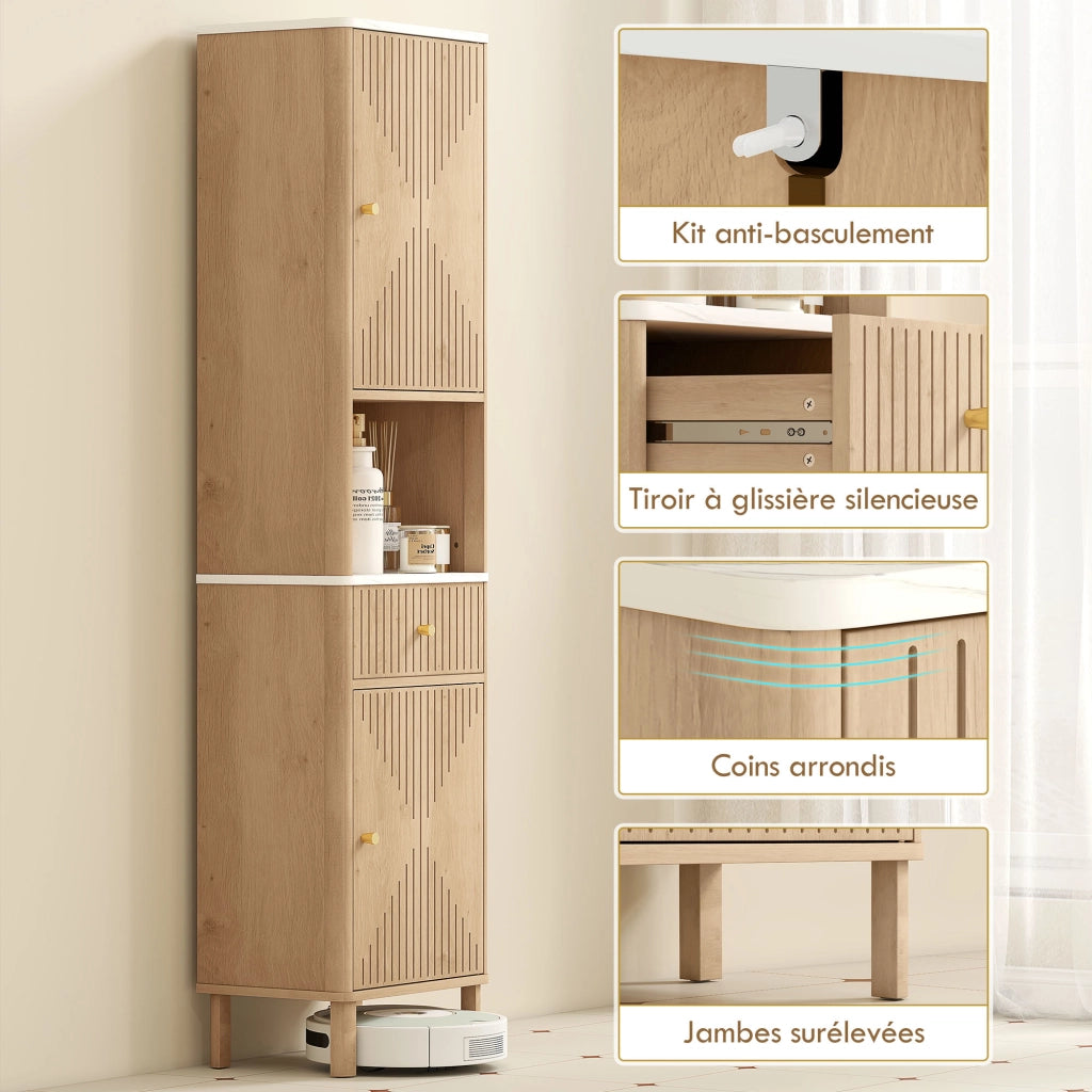 Armadio da bagno colonna con cassetti ¨C Minimal ¨C 41.5x30x168cm rovere