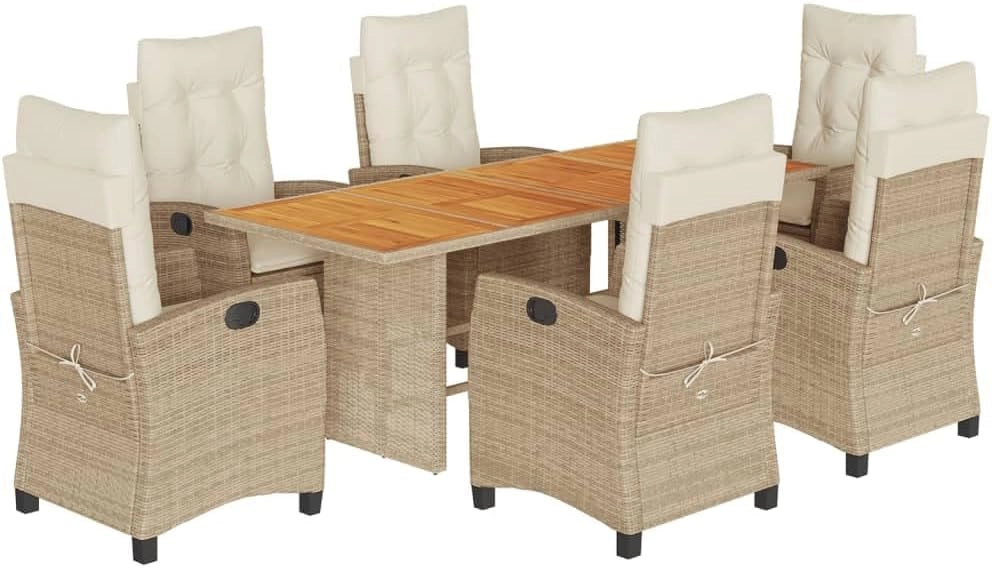 Set da Pranzo da Giardino 7 pz con Cuscini Beige in Polyrattan,Set da Pranzo Esterni,Set Pranzo da Giardino,Set da Pranzo su Patio-3212713